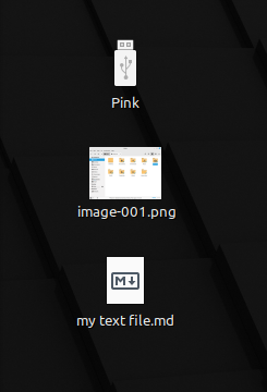 Ícones da área de trabalho representando arquivos e dispositivos montados no Linux Mint 21.1