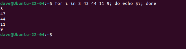 um loop for contando através de uma lista não classificada de números