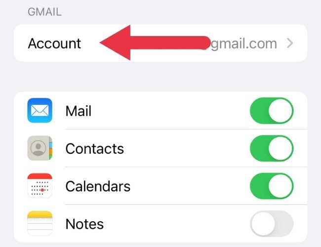 Seleção de conta nas configurações de e-mail do iOS
