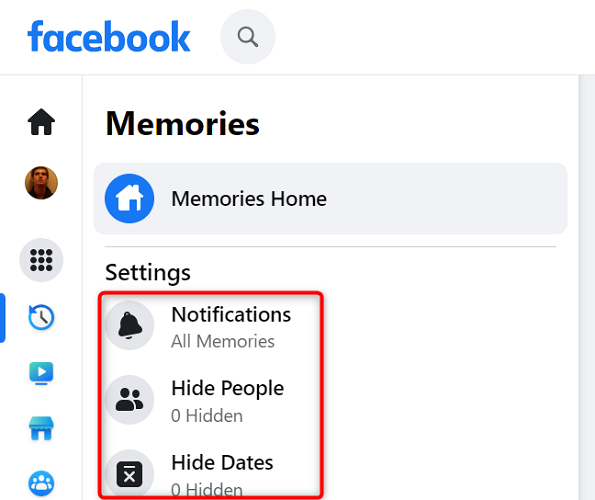 Gerencie as configurações das Memórias do Facebook no desktop.