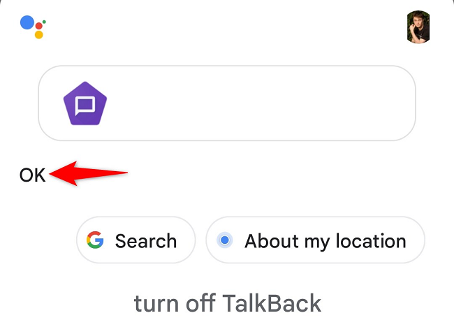 TalkBack desativado com Google Assistant.