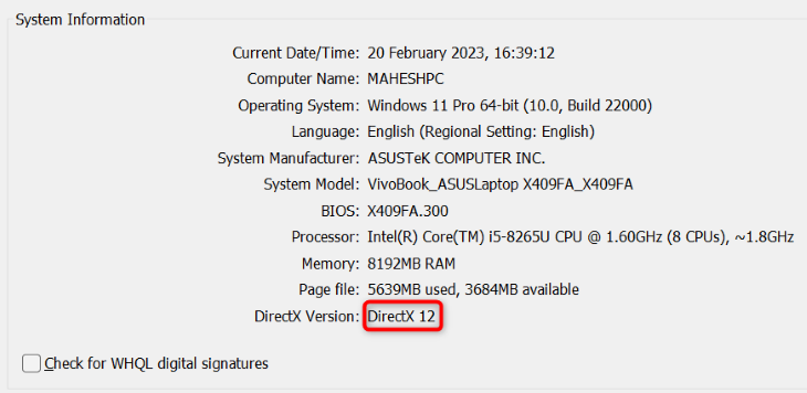 Veja a versão DirectX no Windows 11.