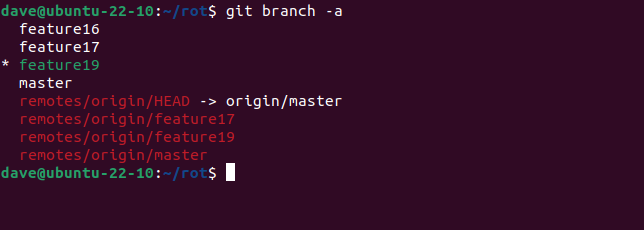 Listando filiais locais e remotas com o comando git branch -a