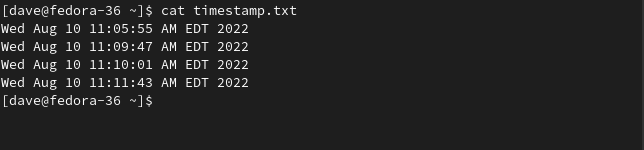 O conteúdo do arquivo timestamp.txt após várias execuções do script