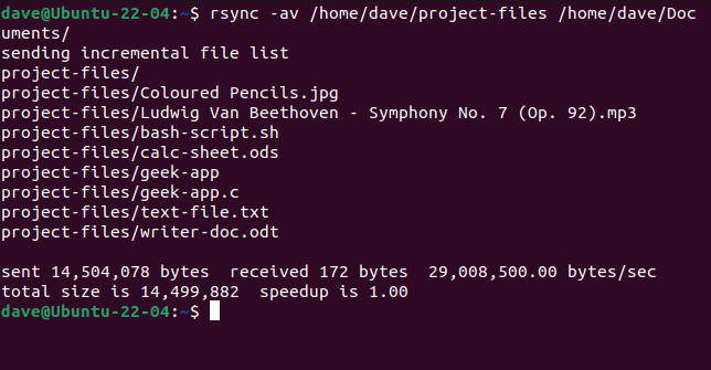 Copiando o diretório e seu conteúdo para um diretório diferente no mesmo computador com rsync