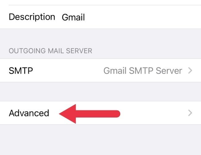 Configurações avançadas da conta de e-mail do iOS