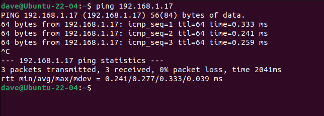 Usando ping com um endereço IP