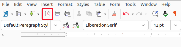 O botão PDF do LibreOffice Writer