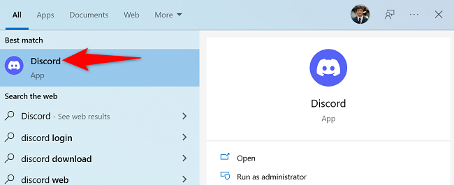 Clique em Discord nos resultados da pesquisa.