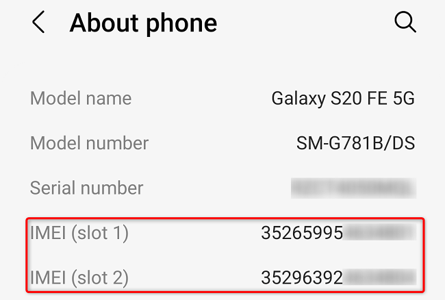 Veja o número IMEI de um telefone Samsung em Configurações.