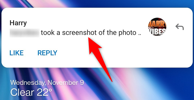 Uma notificação de captura de tela do Instagram para uma mensagem que desaparece.