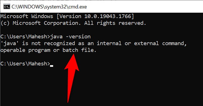 Mensagem Java não instalado.