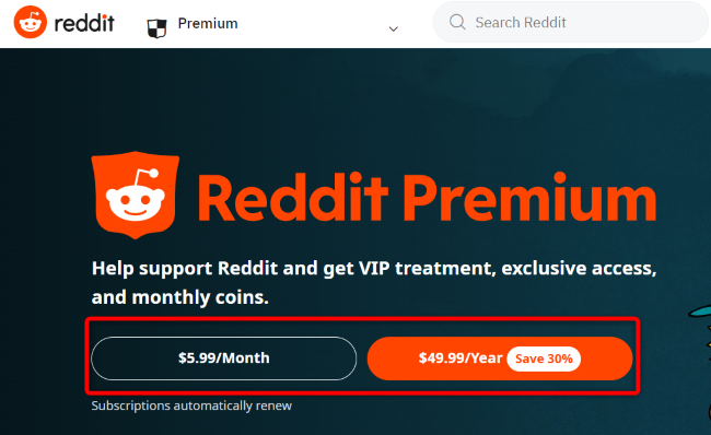 Site Reddit Premium.