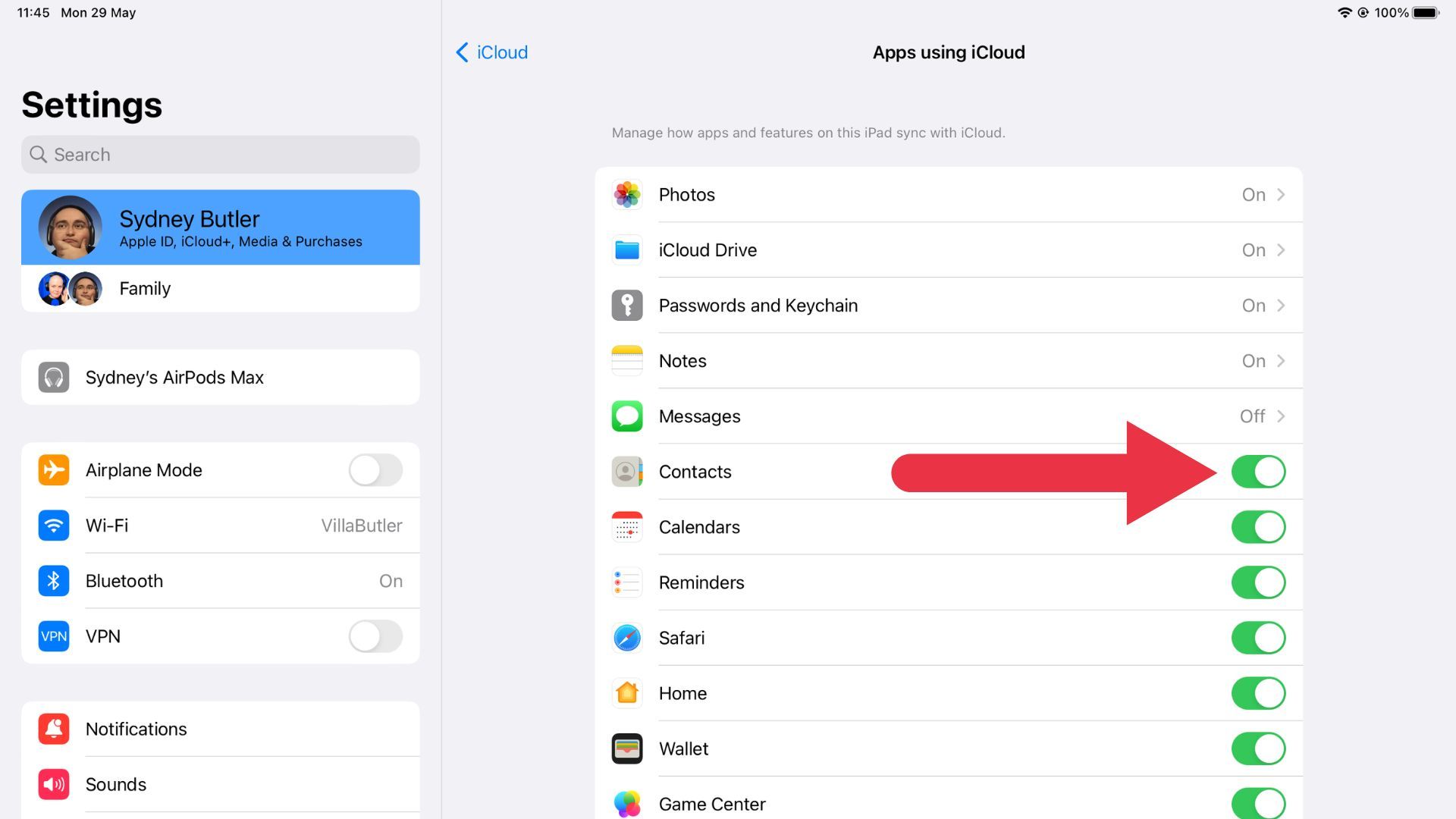 Sincronização de aplicativos individuais do Icloud