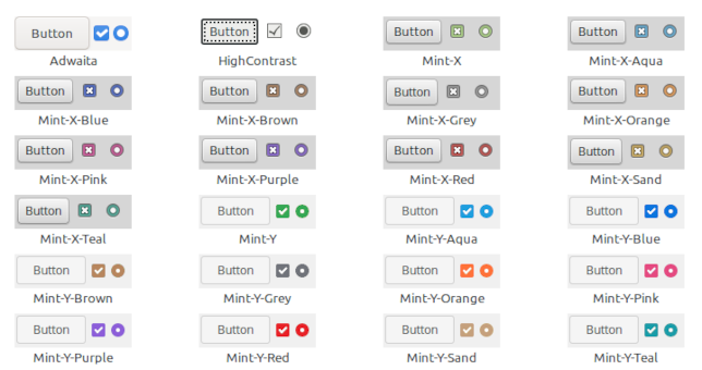 Alguns dos temas de cores do Linux Mint 21.1