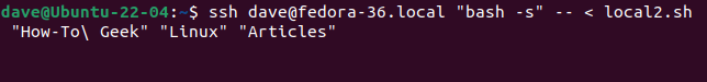 iniciando um script local com parâmetros de linha de comando para executar em um servidor remoto via SSH