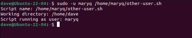 Usando a opção -u user com root para executar o script como usuária Mary