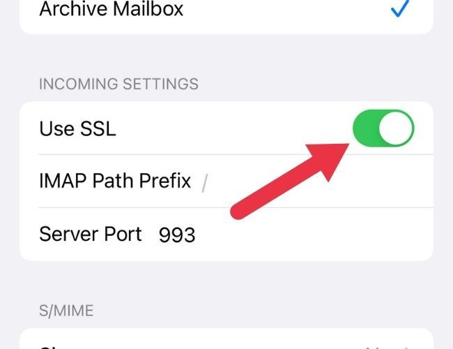 Alternar SSL do iOS Mail