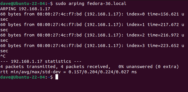 Usando arping com um endereço IP