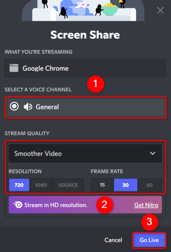 Configure as opções de streaming e selecione