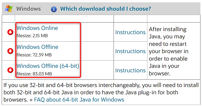 Baixe Java para Windows.