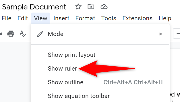 Escolha Exibir > Mostrar régua na barra de menu.