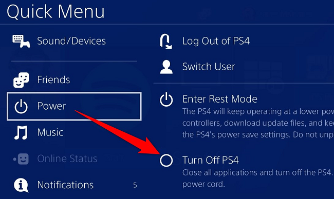 Escolha Energia > Desligar PS4.
