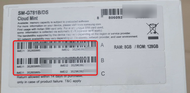 Veja o número IMEI de um telefone Samsung na caixa do telefone.