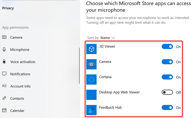 Conceda ou negue acesso de microfone a aplicativos da Microsoft Store.