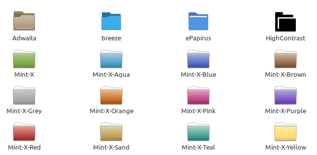 Alguns dos temas de pastas e ícones do Linux Mint 21.1