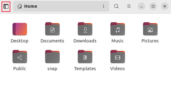 Navegador de arquivos Ubuntu 22.10 com barra lateral removida