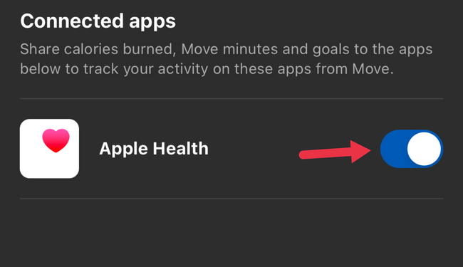 Alternar Apple Health para Quest Move