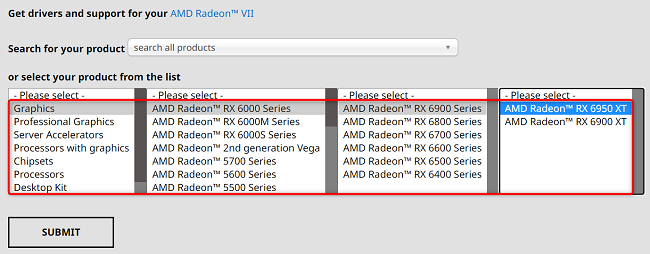 Selecione o produto AMD.