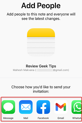 Convide pessoas para colaborar no Apple Notes.