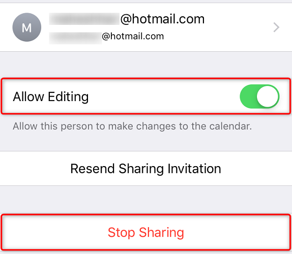 Desative as edições do calendário ou pare de compartilhar o calendário.