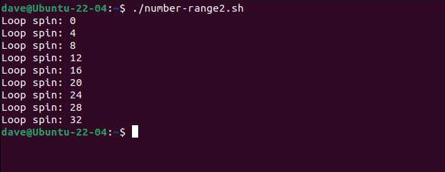 Um loop for usando uma etapa iteradora de 4