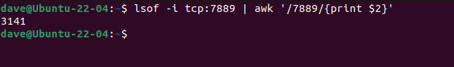 Canalizando a saída do lsof para o awk