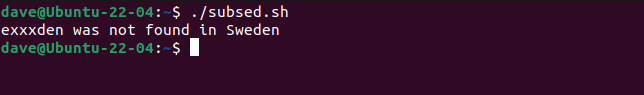 Executando o script subsed.sh com uma substring sem correspondência