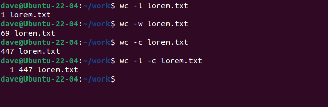 Usando wc com combinações de opções