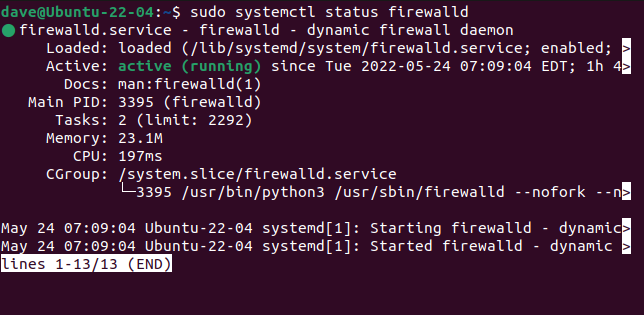 Verificando o status do firewalld com systemctl