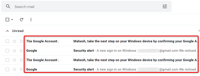 E-mails não lidos no Gmail