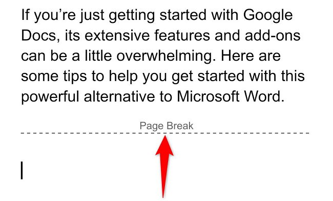 Uma linha de quebra de página no Google Docs para dispositivos móveis.