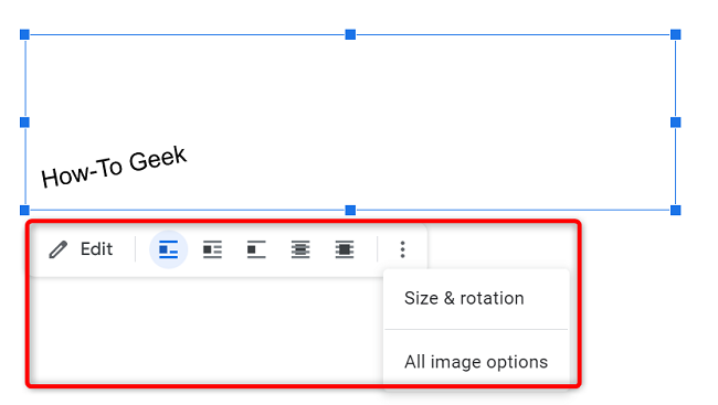 Opções de caixa de texto no Google Docs.