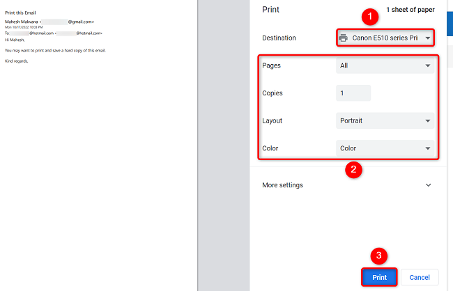 Configure as opções de impressão e selecione