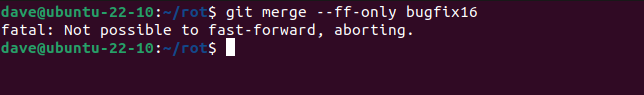 Git não realiza nenhuma mesclagem porque uma mesclagem de avanço rápido não é possível e a opção --ff-only foi usada
