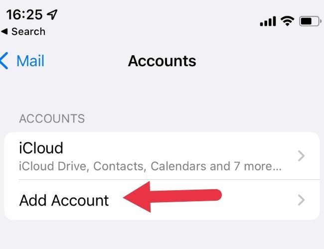 Adicionar conta de correio iOS