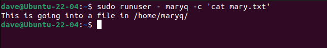 Lendo o arquivo de Mary usando o comando runuser