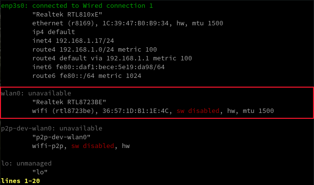 A placa Wi-Fi e o identificador da interface de rede nos resultados do nmclie