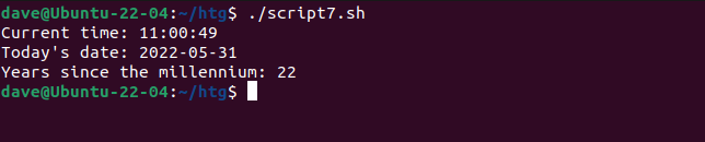 Um script usando variáveis ​​para calcular períodos de tempo