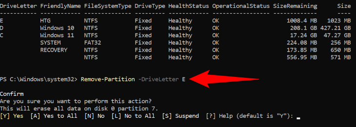 Exclua uma partição usando o PowerShell.